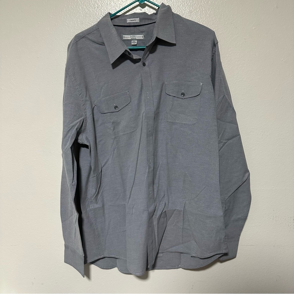 PD&C Light Grey/Blue 2XL Long Sleeve Casual Dress Button Up Shirt Used